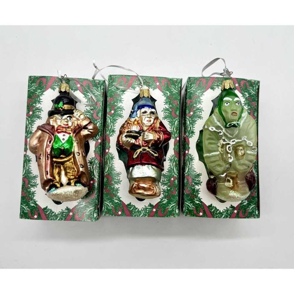 Old World Christmas Glass Ornament Dickens Marley’s Ghost, Scrooge Lot of 3